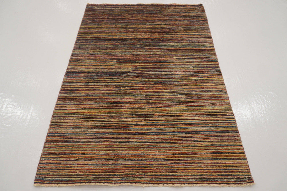 4x6 Striped Gabbeh Afghan Hand knotted Wool Modern Area Rug - Yildiz Rugs