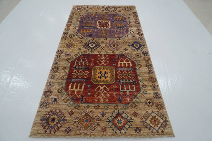 4x8 Kazak Gray Afghan Hand knotted Wool Wide Runner Rug - Yildiz Rugs