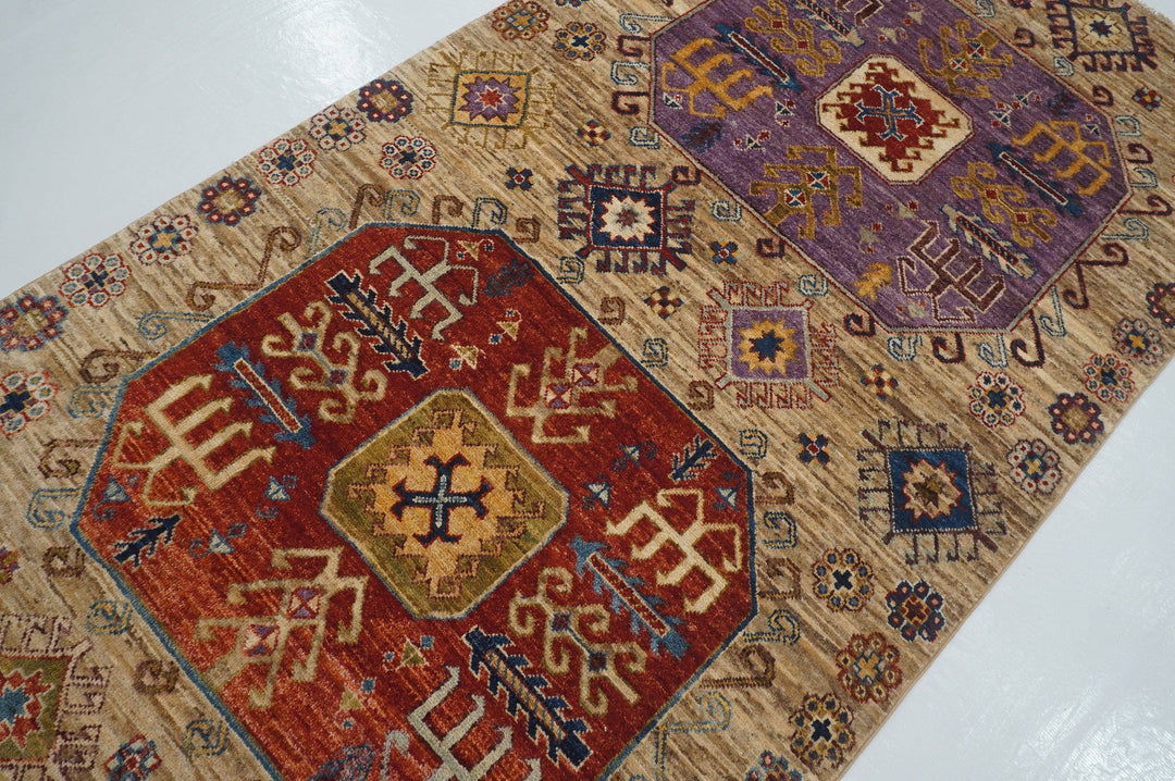 4x8 Kazak Gray Afghan Hand knotted Wool Wide Runner Rug - Yildiz Rugs