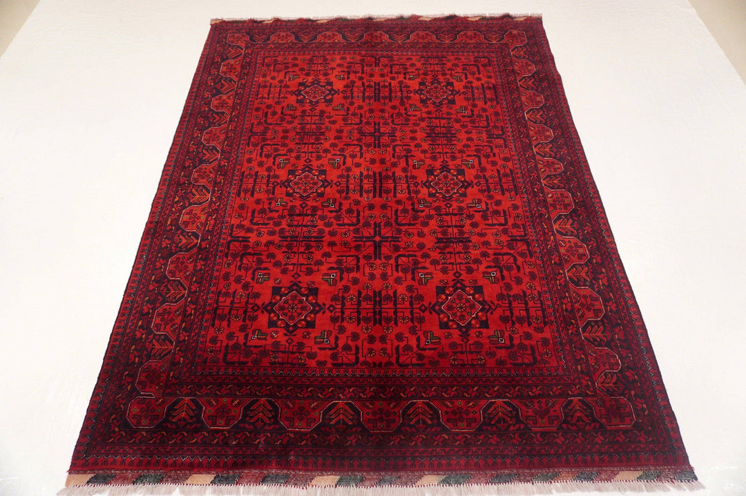 5'1 x 6'5 ft Red Afghan Khal Mohammadi hand knotted Rug - Yildiz Rugs