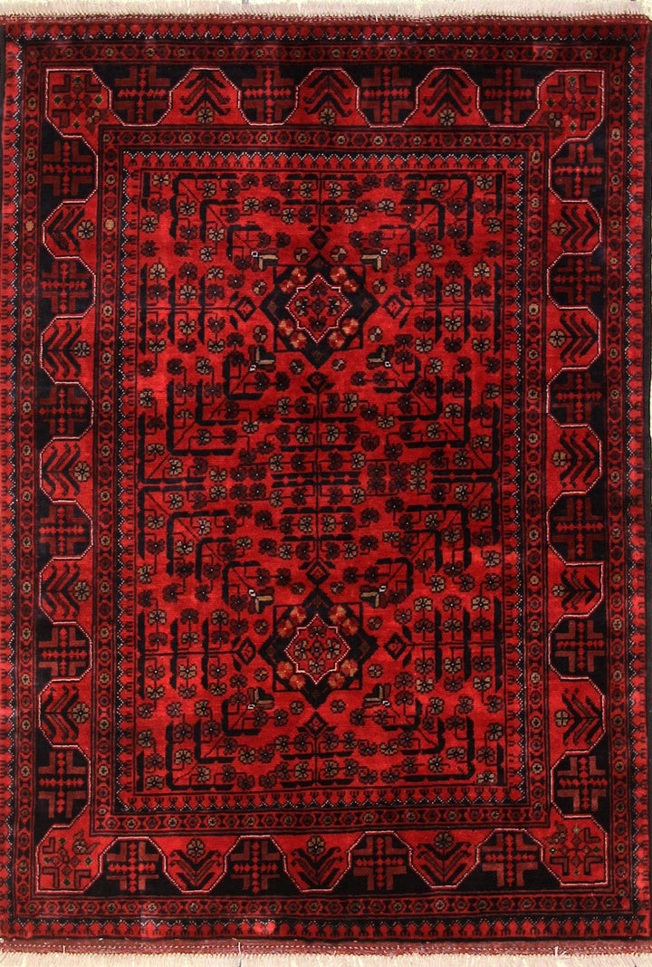 5'1 x 6'5 ft Red Afghan Khal Mohammadi hand knotted Rug - Yildiz Rugs