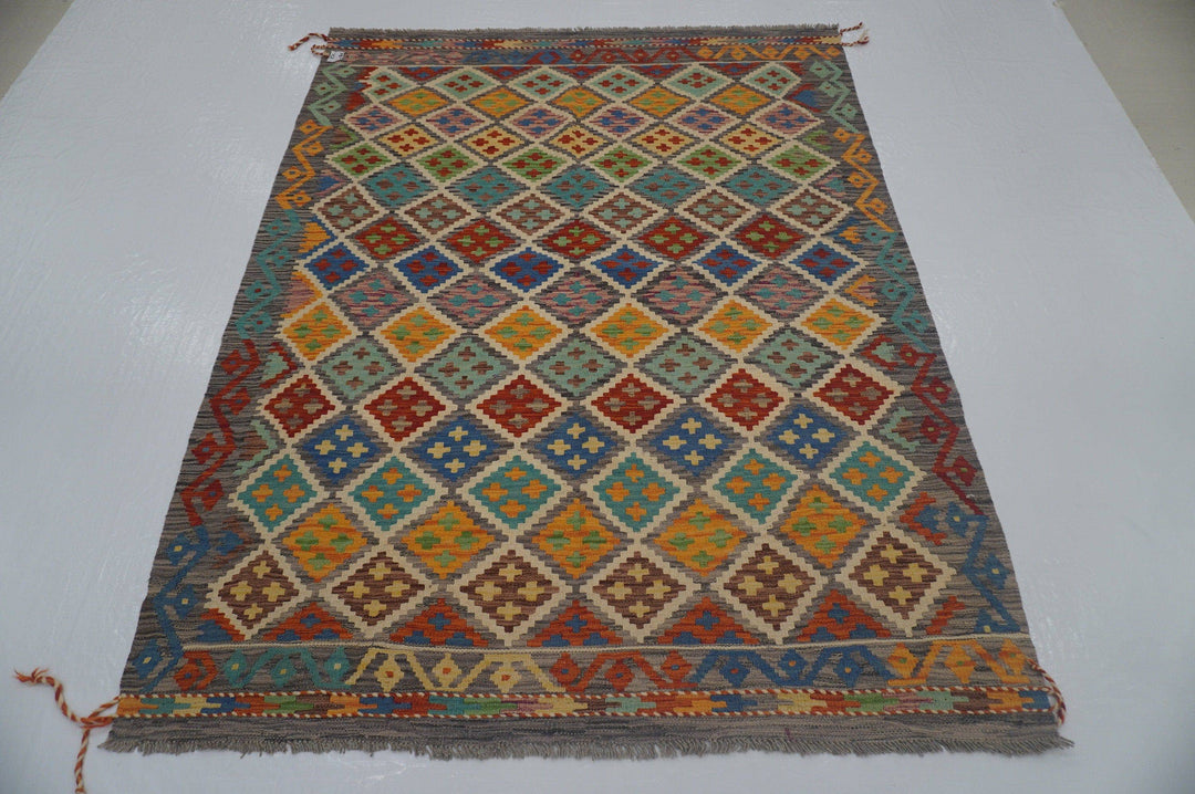 5x7 Afghan Kilim Gray Hand woven Wool Rug - Yildiz Rugs