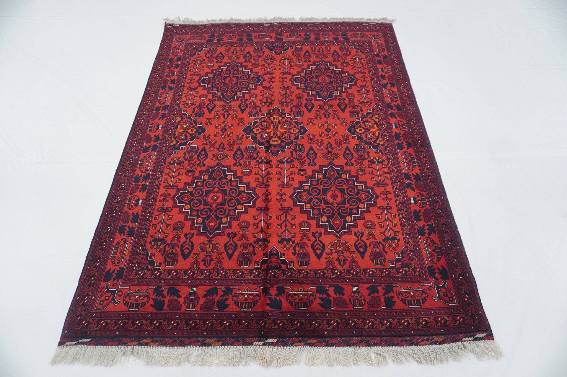 5x7 Belgic Red Super High quality Afghan Handmade Rug made - Yildiz Rugs
