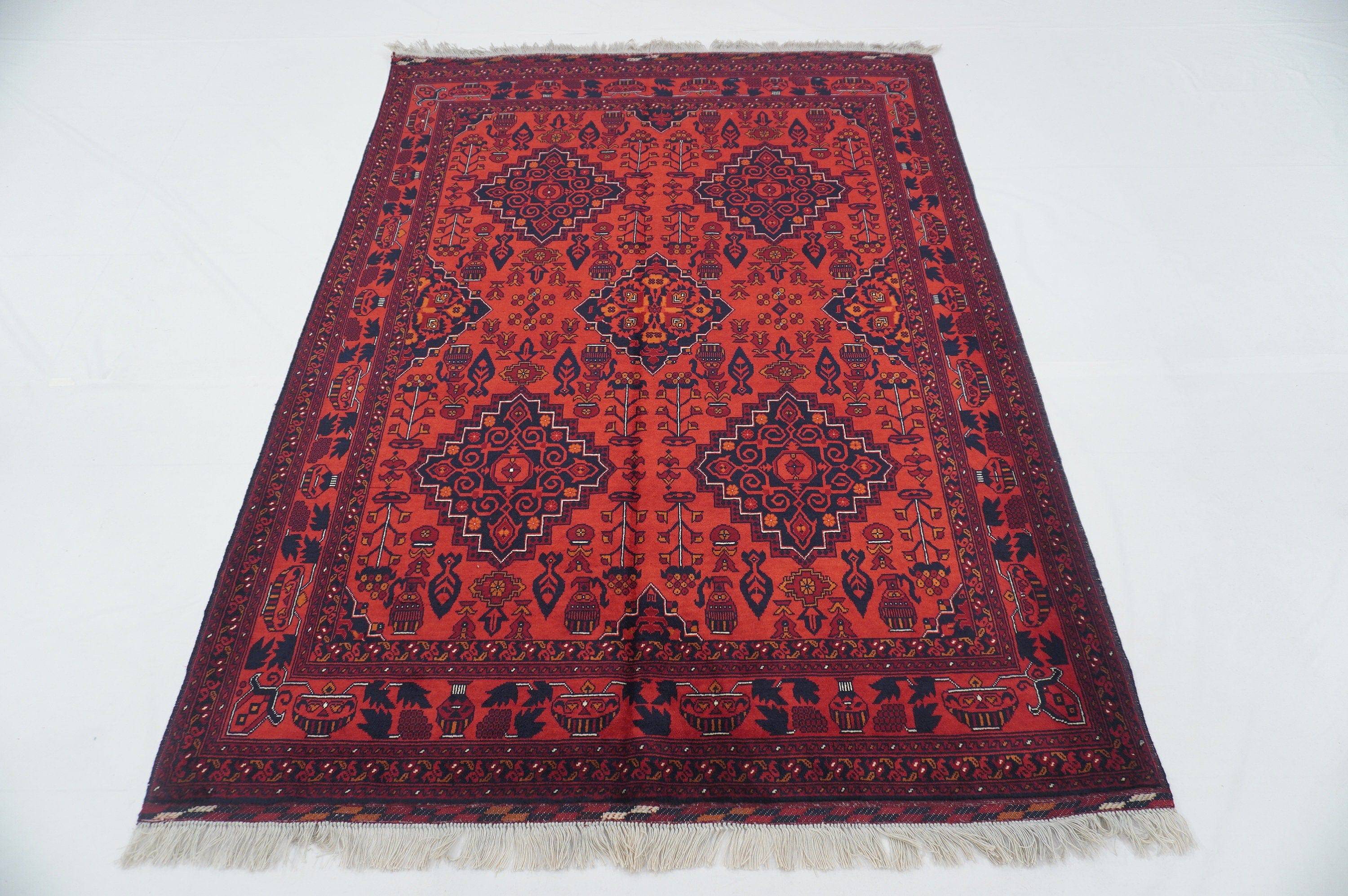 5x7 Belgic Red Super High quality Afghan Handmade Rug made - Yildiz Rugs