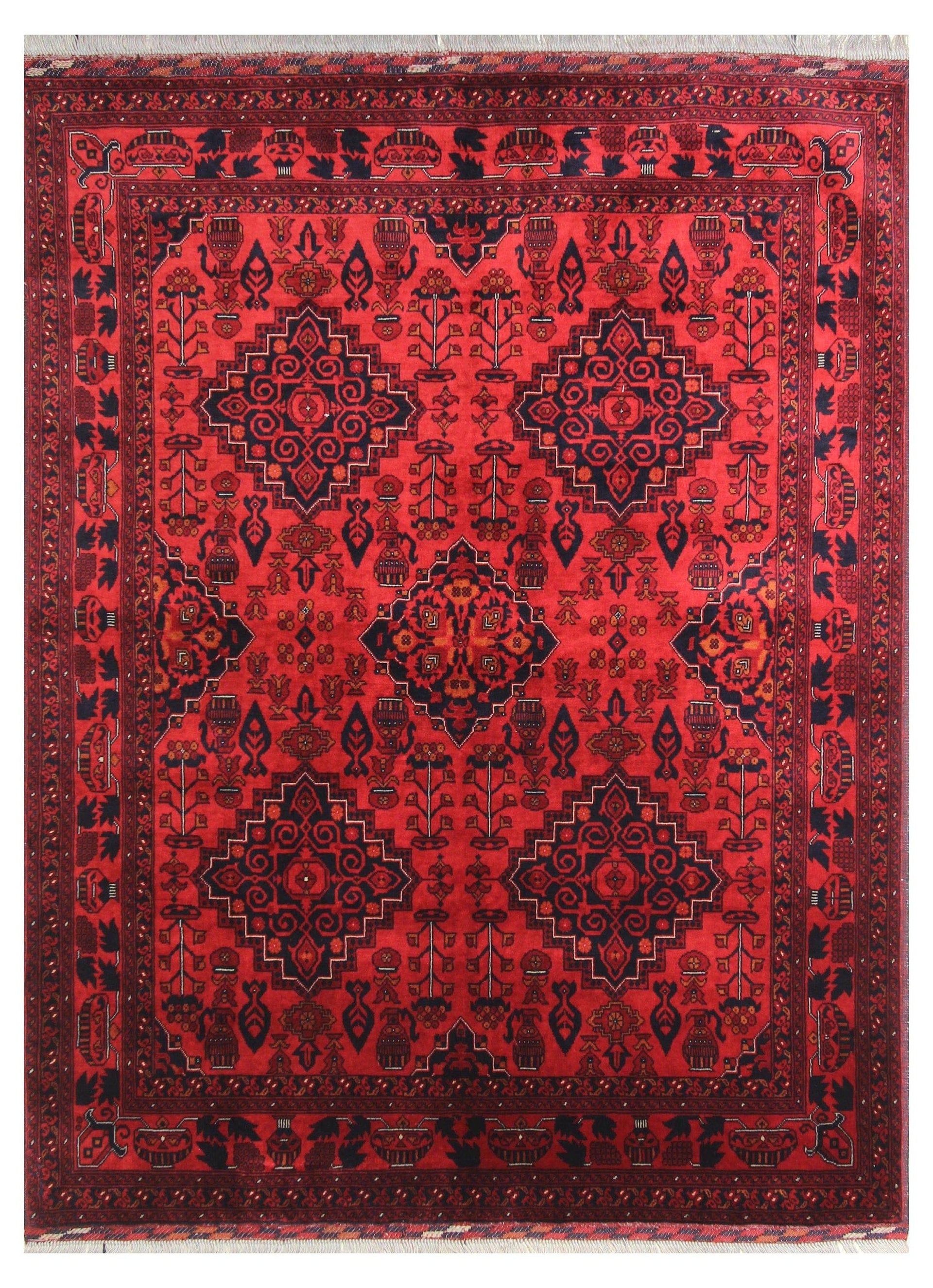 5x7 Belgic Red Super High quality Afghan Handmade Rug made - Yildiz Rugs