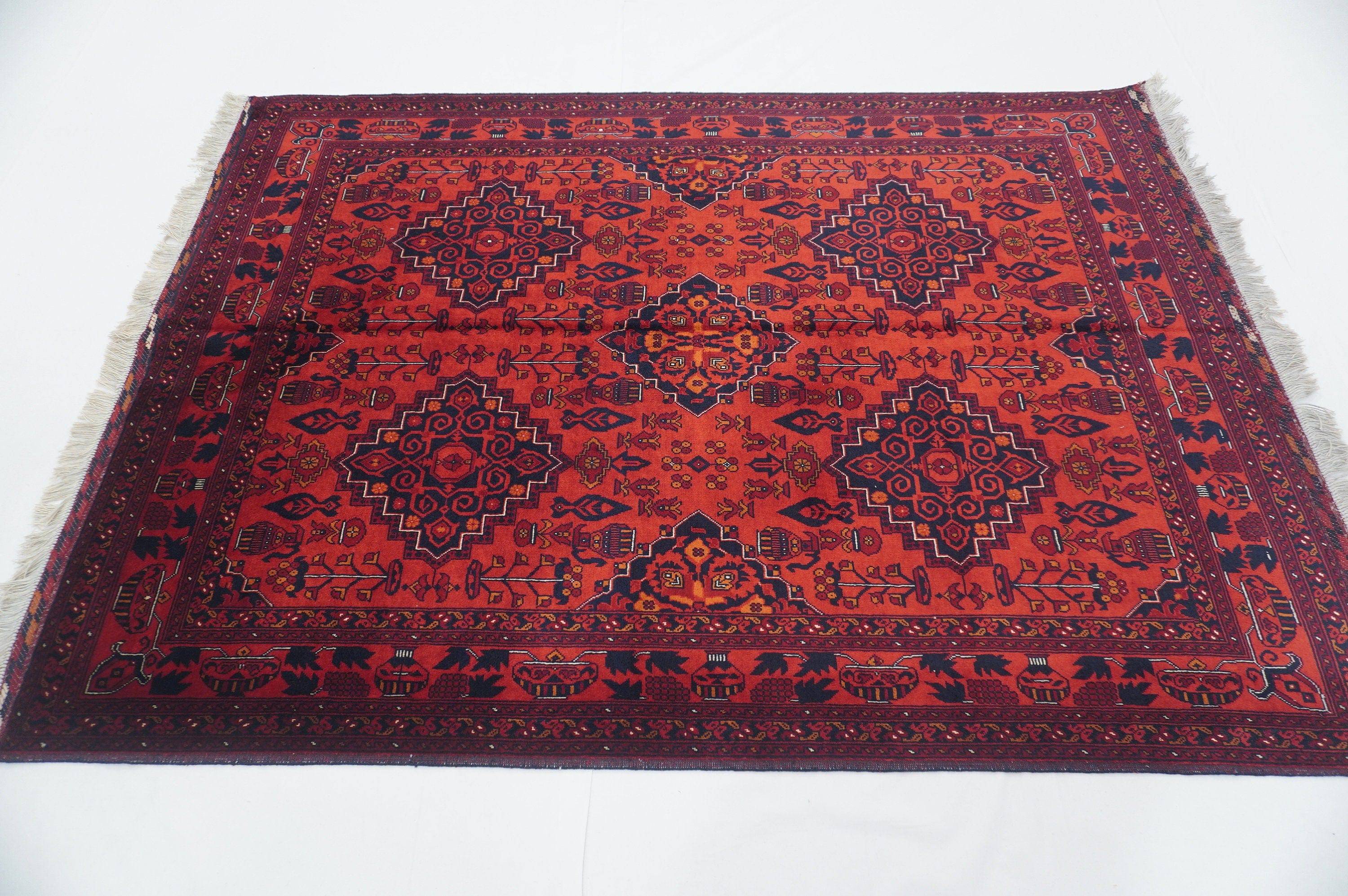 5x7 Belgic Red Super High quality Afghan Handmade Rug made - Yildiz Rugs