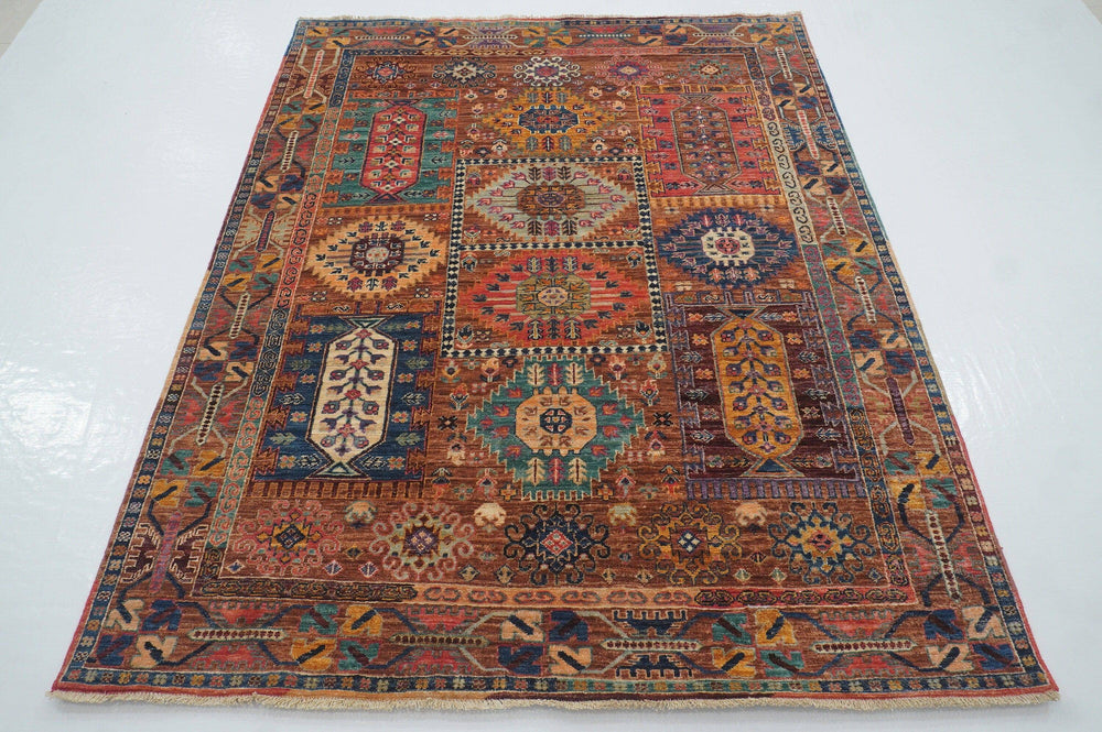 5x7 Brown Baluch Samarkand Afghan Hand knotted wool Area Rug - Yildiz Rugs