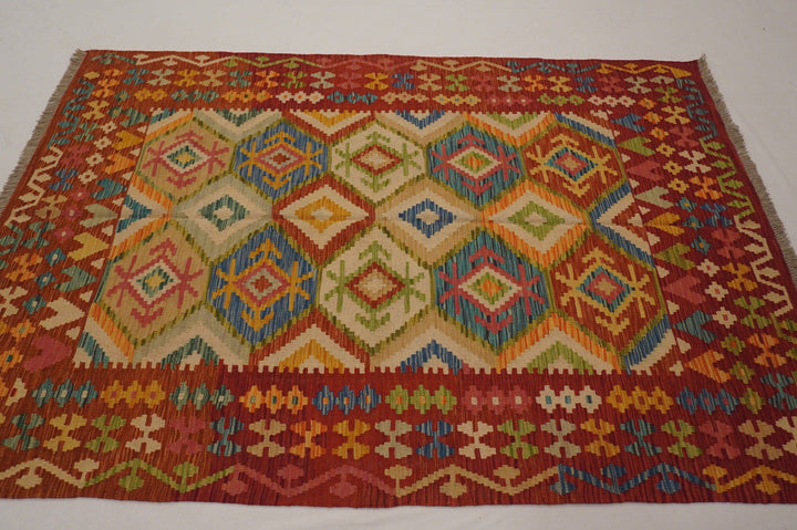 5x7 ft. Afghan Handmade Kilim Area Rug - Yildiz Rugs