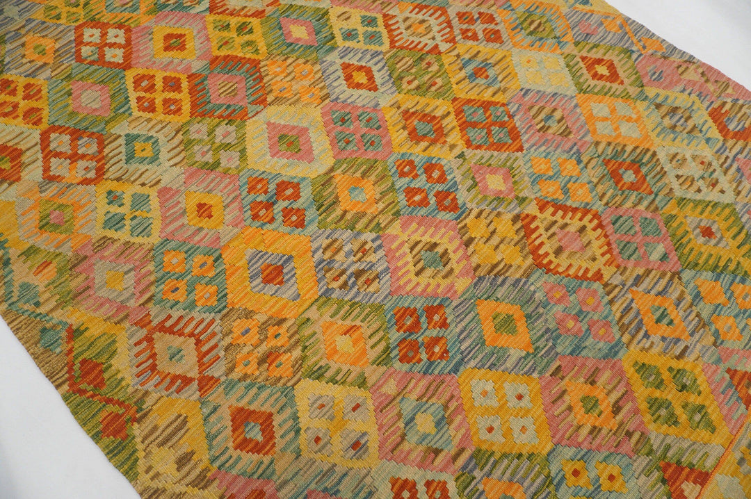 5x7 ft Afghan Kilim Area Rug Soft Pastel Colors Geometric Kilim rug - Yildiz Rugs