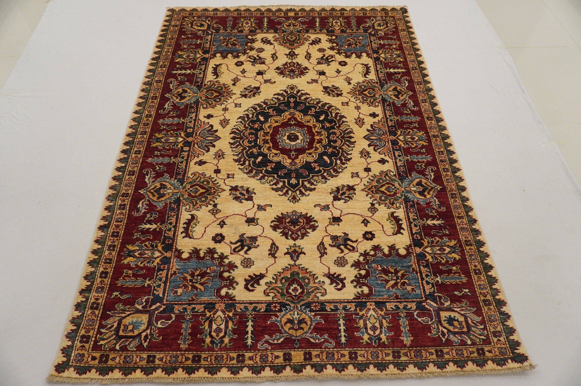 5x7 Kazak Beige Red Afghan Hand Knotted wool Traditional Rug - Yildiz Rugs