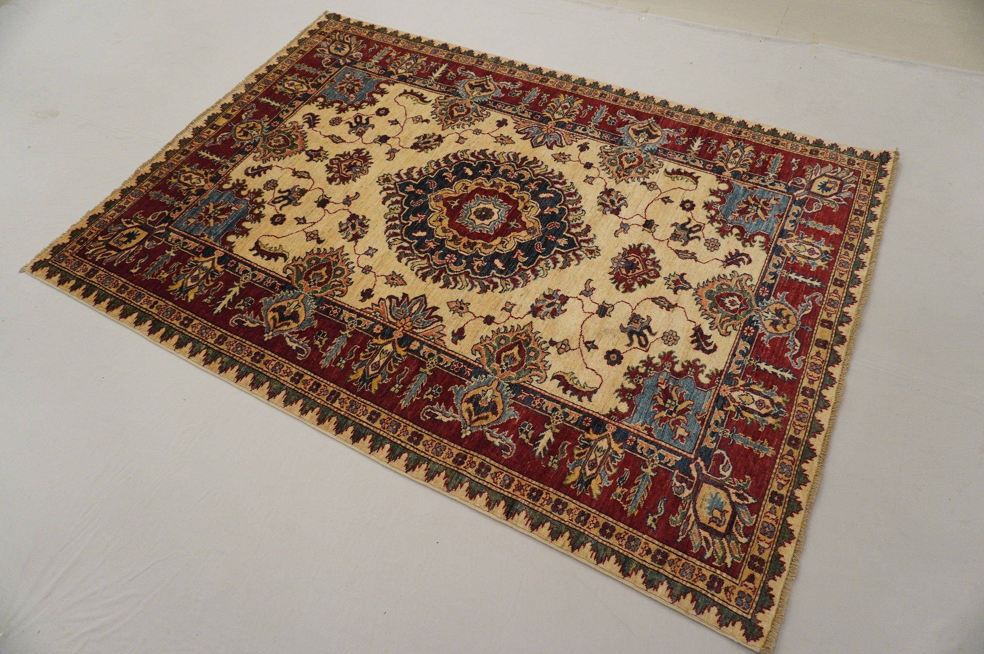 5x7 Kazak Beige Red Afghan Hand Knotted wool Traditional Rug - Yildiz Rugs