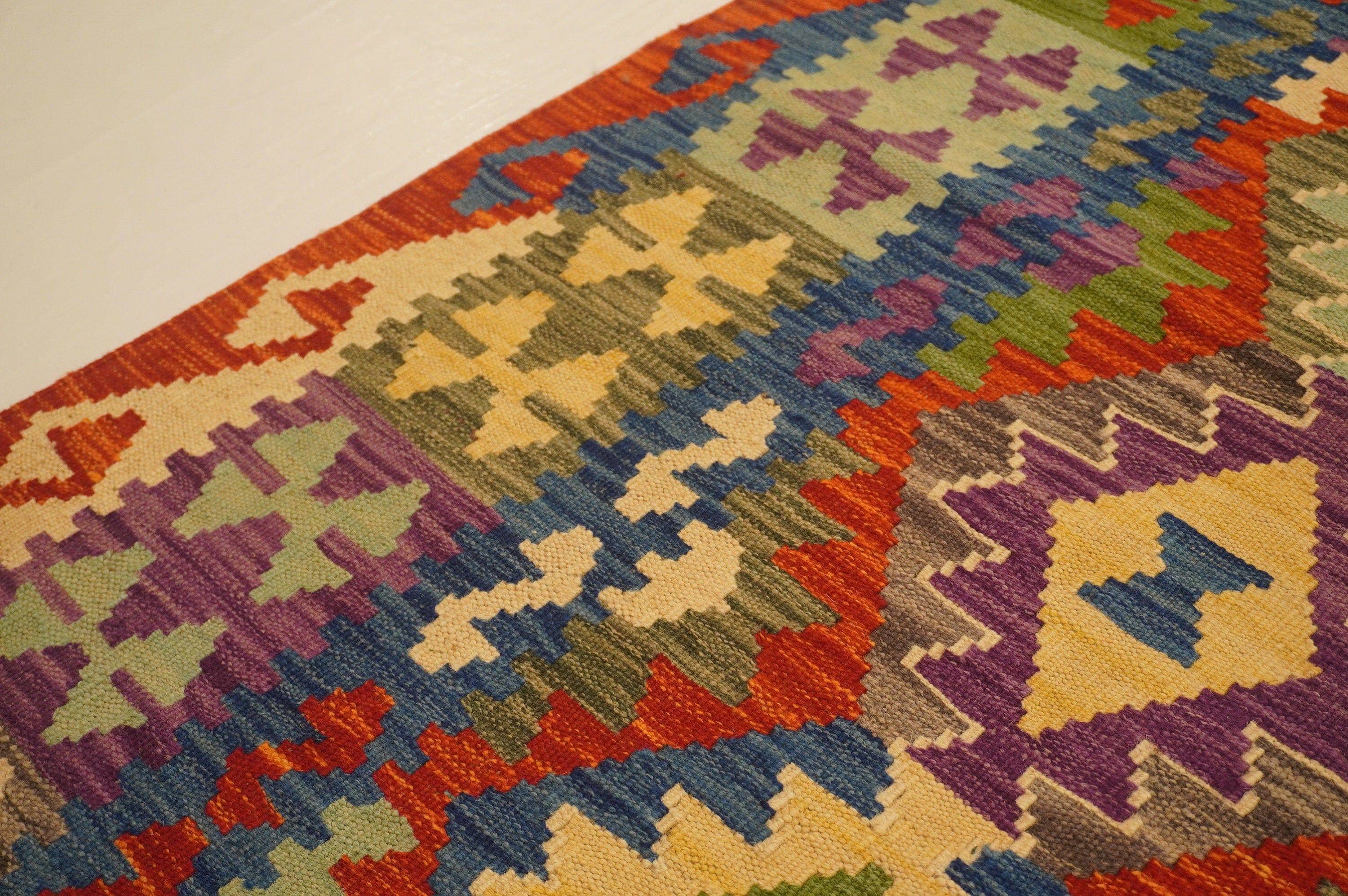 5x7 Maimana Red Blue Afghan Hand woven Wool Kilim Area Rug - Yildiz Rugs