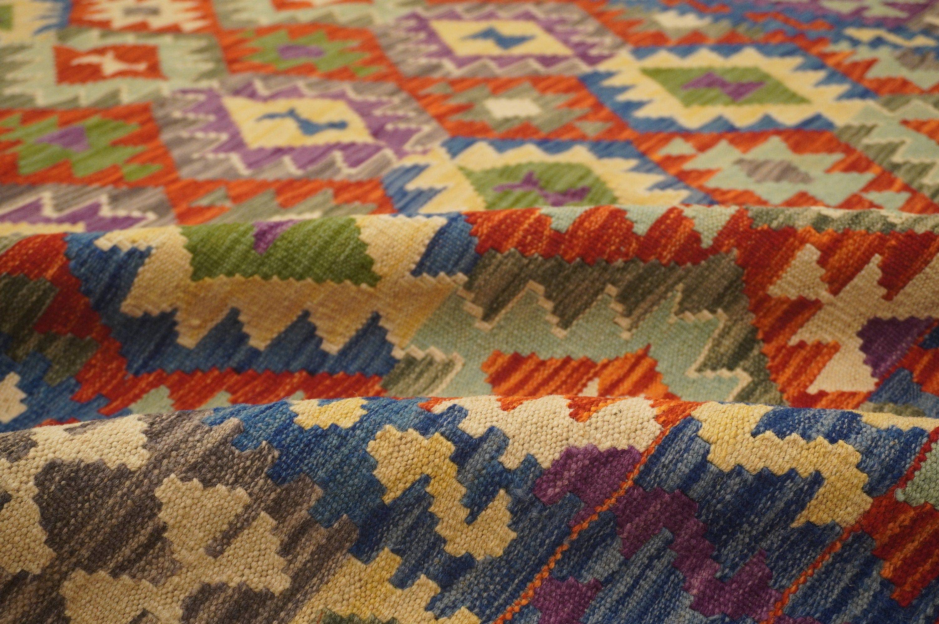 5x7 Maimana Red Blue Afghan Hand woven Wool Kilim Area Rug - Yildiz Rugs