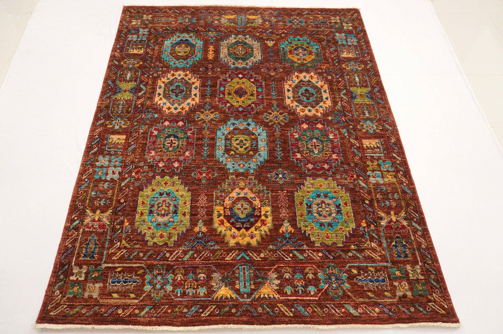 5x7 Tribal Brown Afghan Baluch Hand Knotted wool Boho Rug - Yildiz Rugs