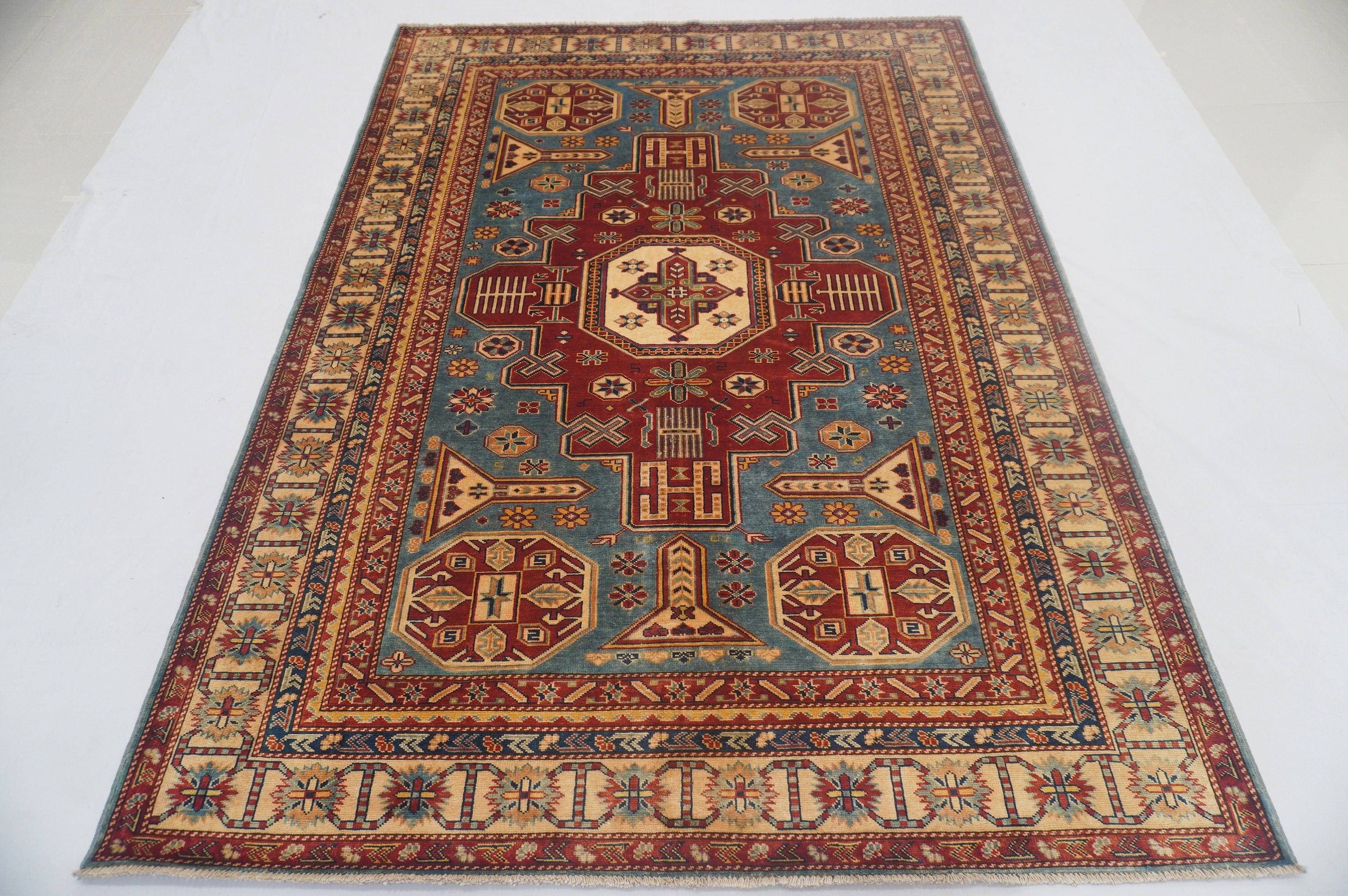 5x7 Turkish Blue Vintage Handmade Wool Rug - Yildiz Rugs