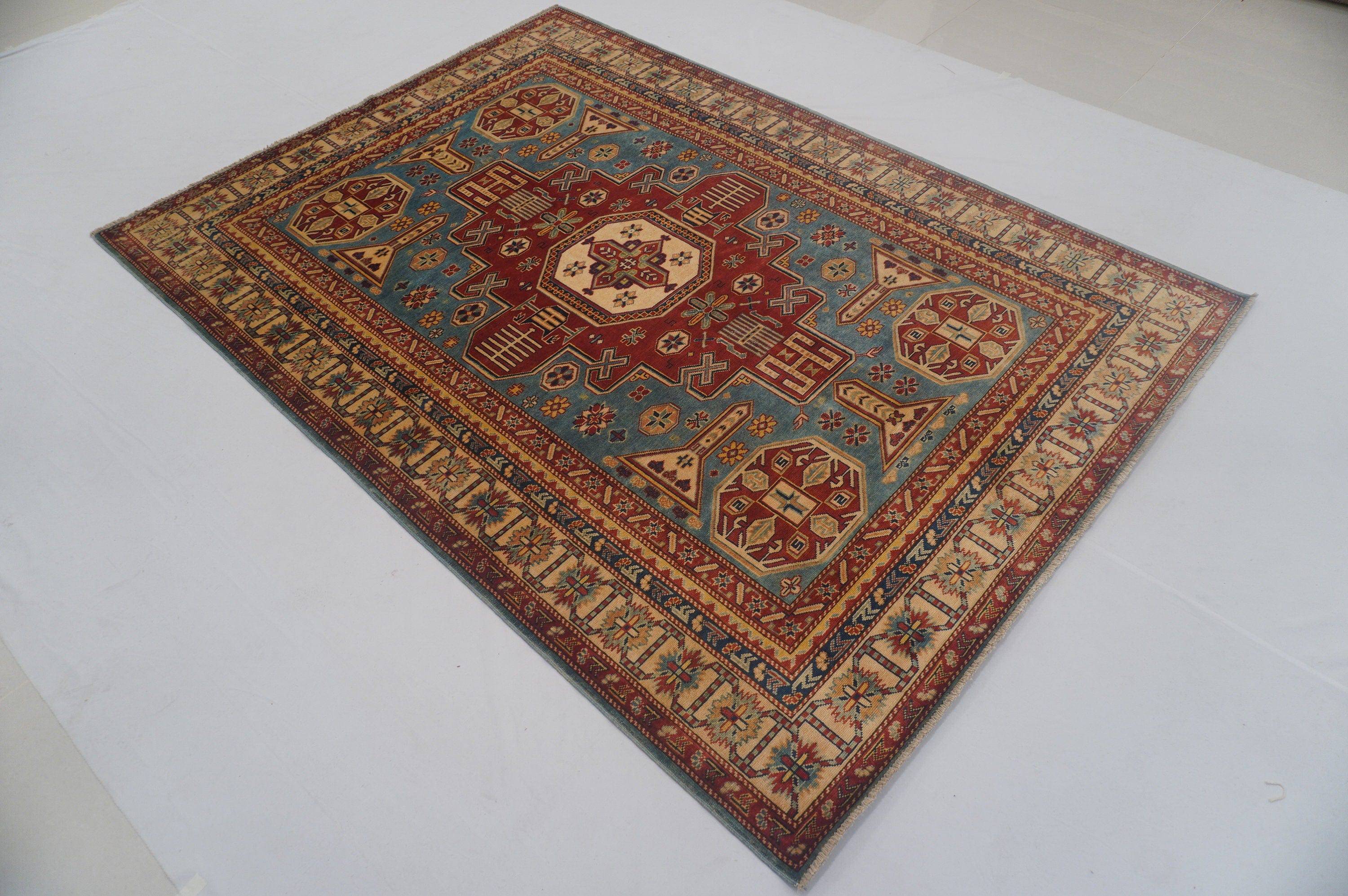 5x7 Turkish Blue Vintage Handmade Wool Rug - Yildiz Rugs