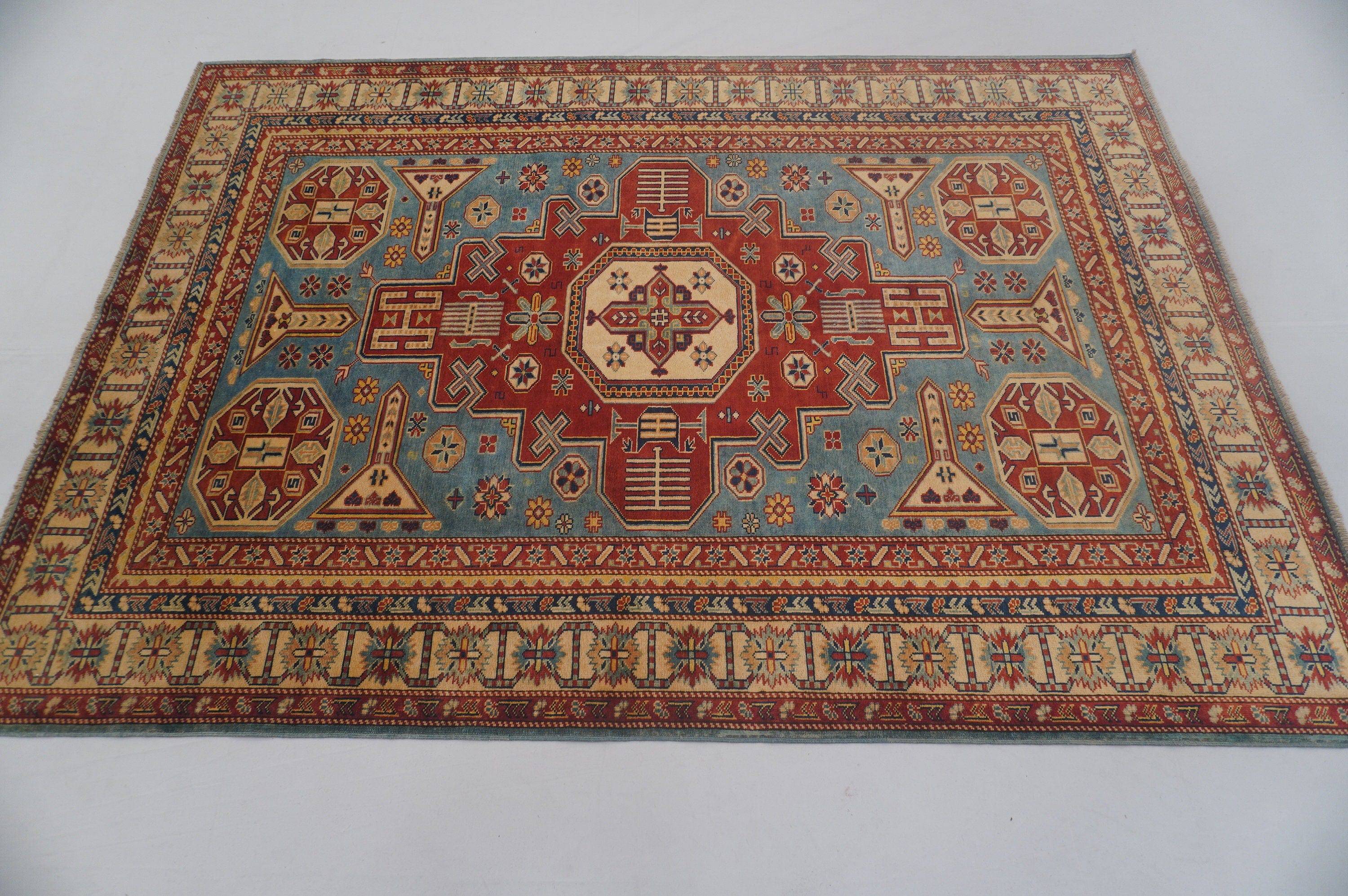 5x7 Turkish Blue Vintage Handmade Wool Rug - Yildiz Rugs