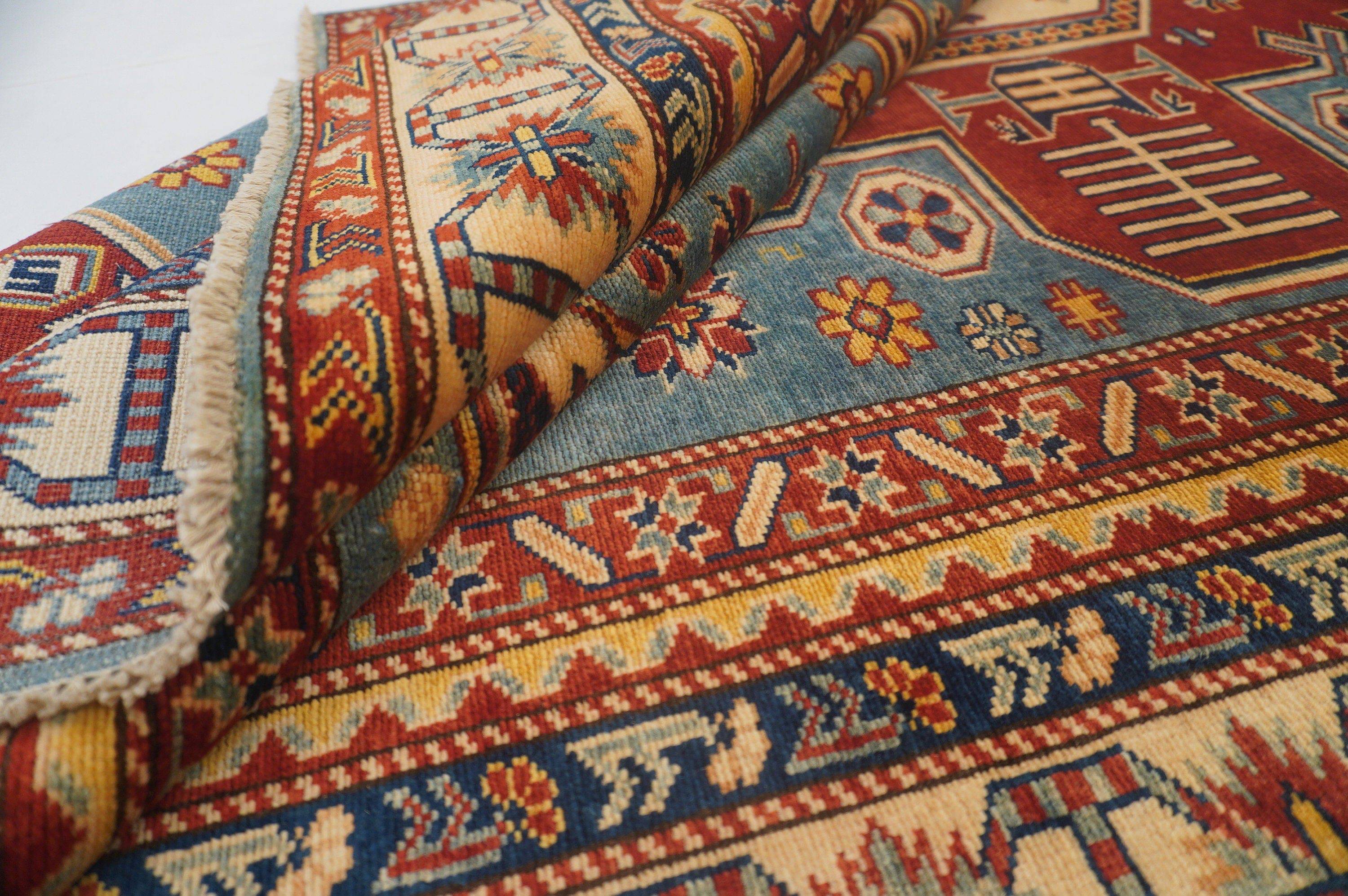 5x7 Turkish Blue Vintage Handmade Wool Rug - Yildiz Rugs