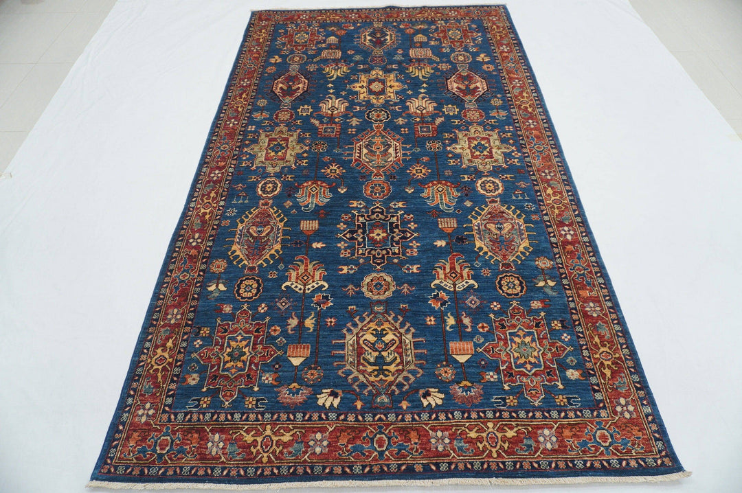 5x9 Karaja Heriz Dark Blue Persian Hand knotted Veg dyes wool Rug - Yildiz Rugs