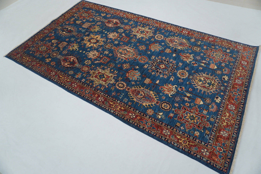 5x9 Karaja Heriz Dark Blue Persian Hand knotted Veg dyes wool Rug - Yildiz Rugs