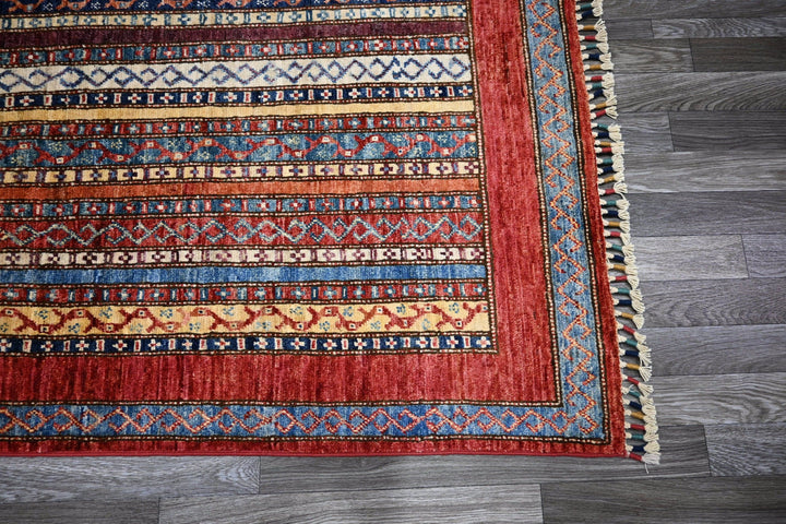 6'5x9'6 Red Turkish Shawl Pattern Hand knotted Wool Area Rug - Yildiz Rugs