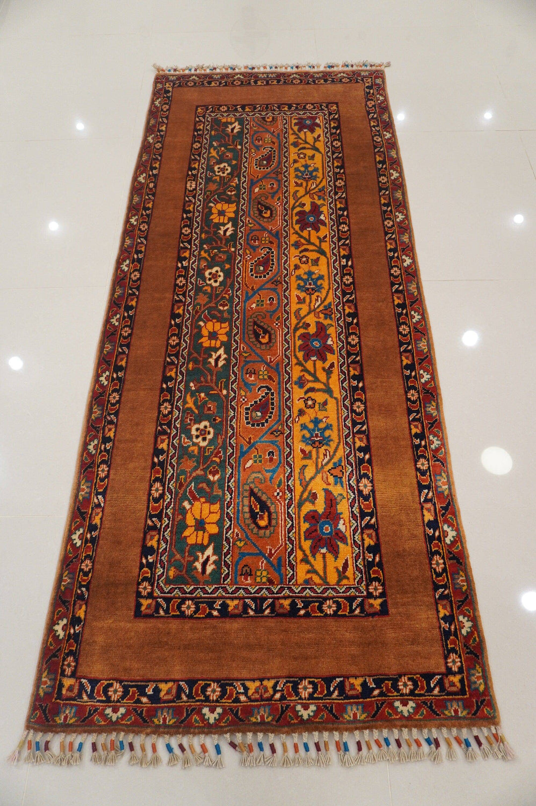 6 ft Brown Turkish Hand knotted wool Runner rug - Yildiz Rugs