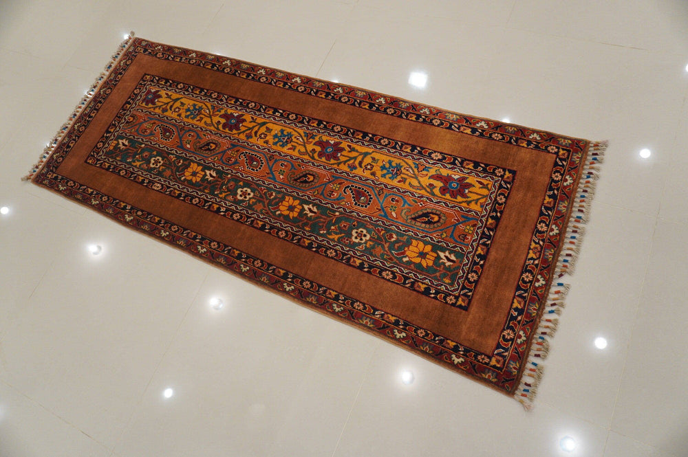 6 ft Brown Turkish Hand knotted wool Runner rug - Yildiz Rugs