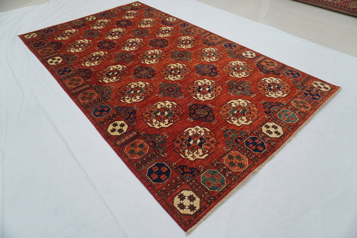 6x10 ft Tekke Red Turkmen Afghan Veg Dyes hand knotted Wool Area Rug - Yildiz Rugs