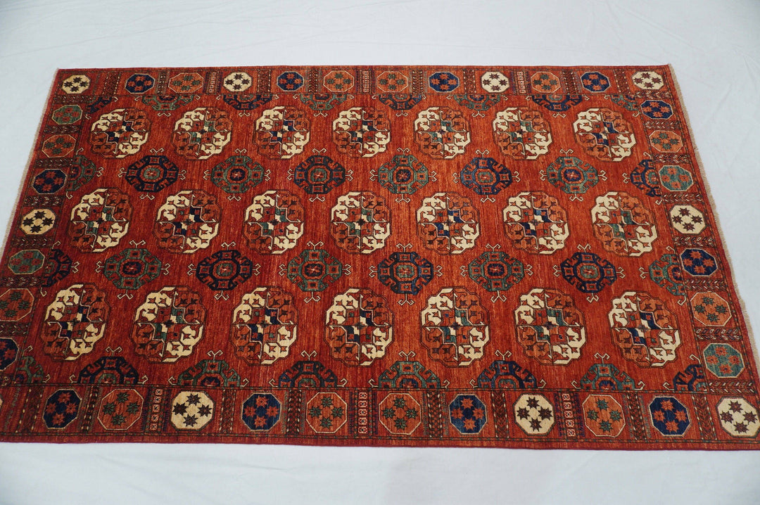 6x10 ft Tekke Red Turkmen Afghan Veg Dyes hand knotted Wool Area Rug - Yildiz Rugs