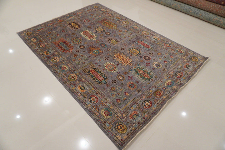 6x8 FT. Baluch Gray Afghan Hand Knotted wool Rug - Yildiz Rugs