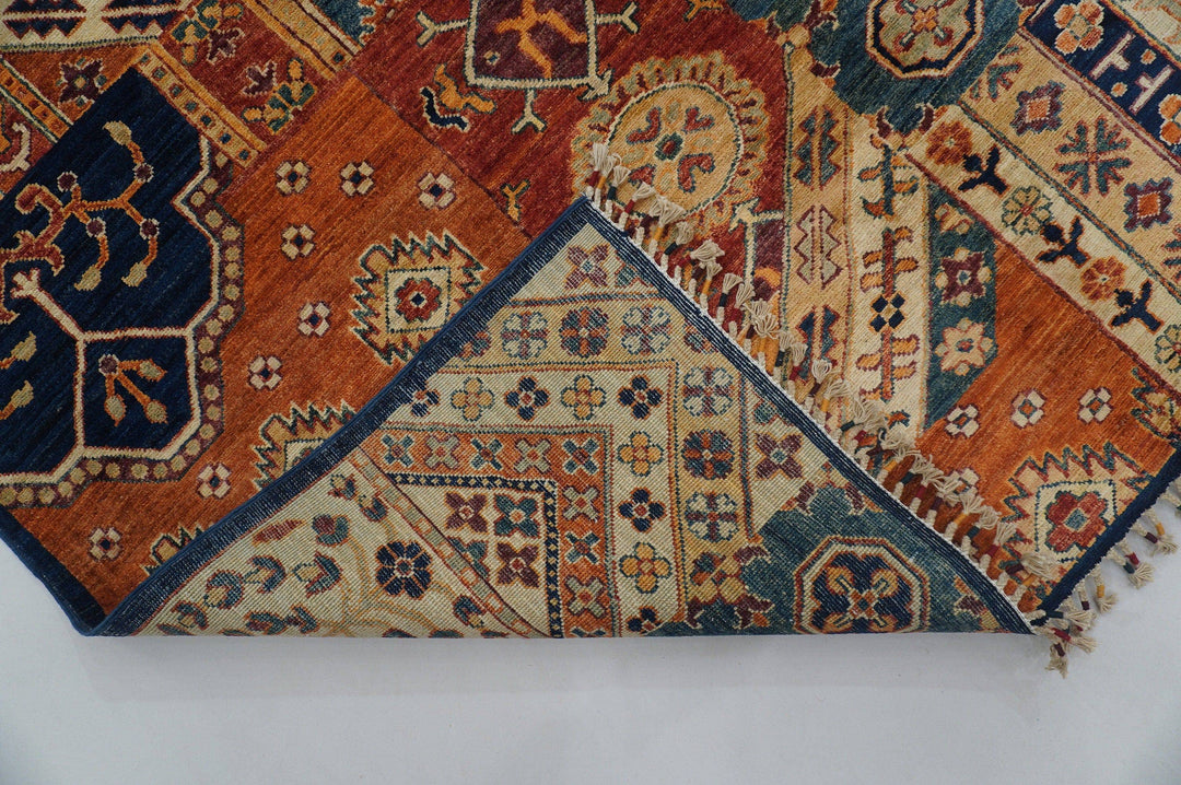 6x8 ft Patchwork Multicolor Afghan Hand knotted Wool Area Rug - Yildiz Rugs