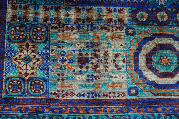 6x8 ft. Turkish Mamluk Gray Blue Orange Hand Knotted Wool Rug - Yildiz Rugs