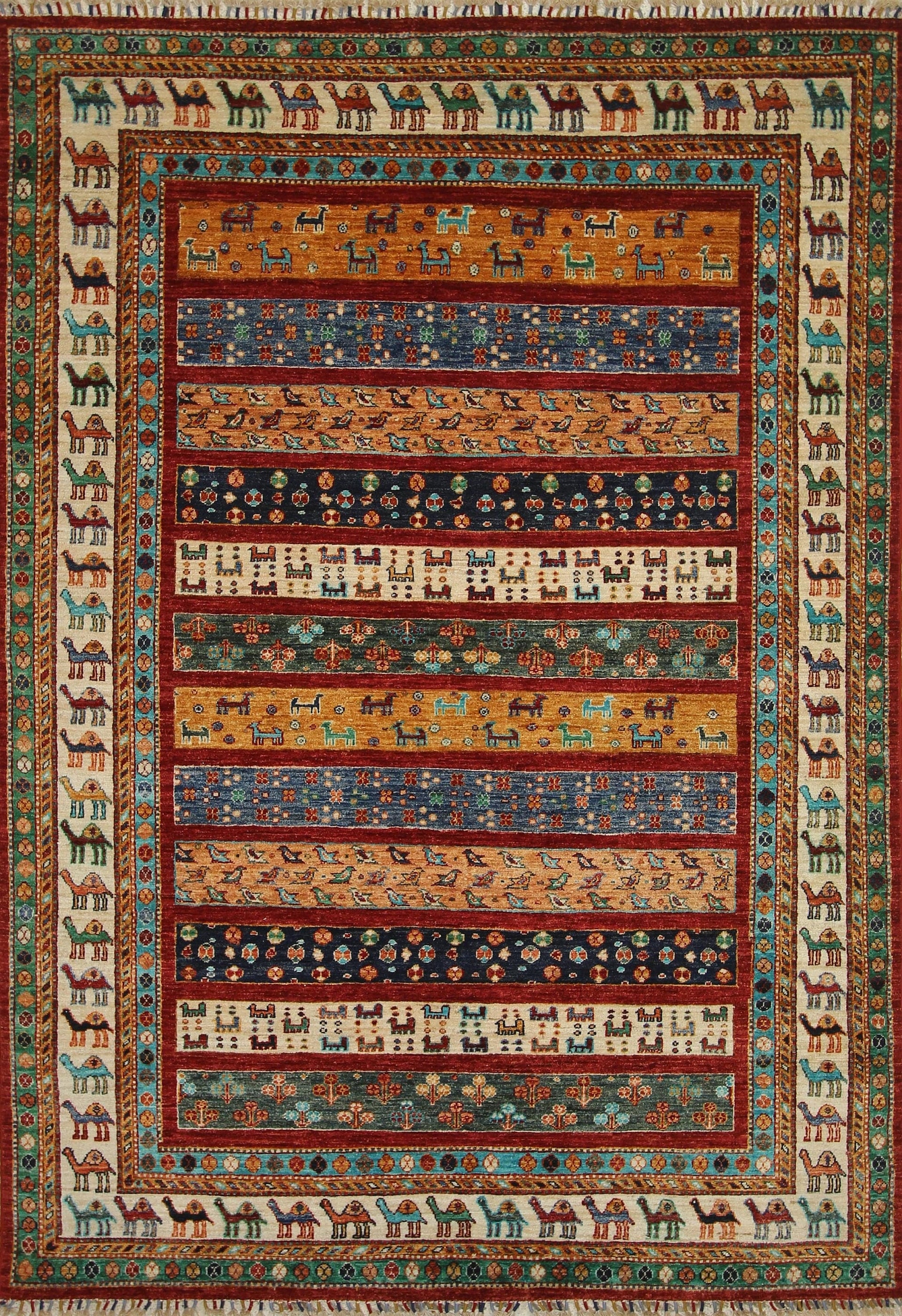 6x8 Gabbeh Beige Red Nomadic Tribal Afghan Handmade Rug - Yildiz Rugs