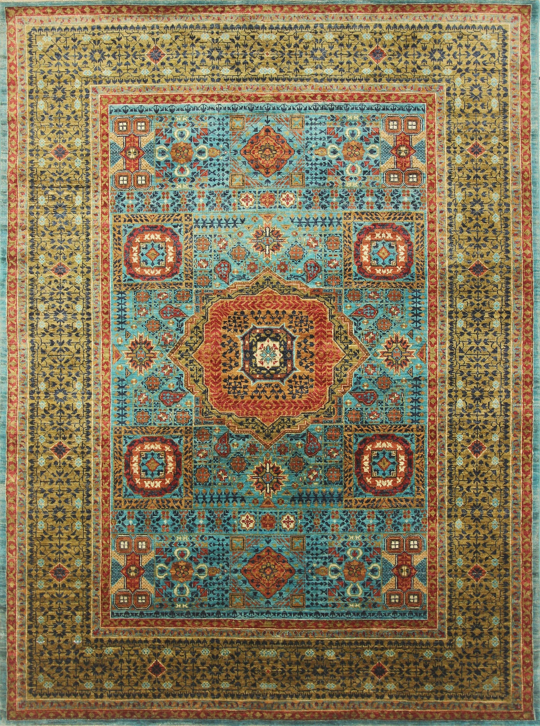 6x8 Mamluk Turquoise Blue Green Hand Knotted Turkish Medallion Rug - Yildiz Rugs