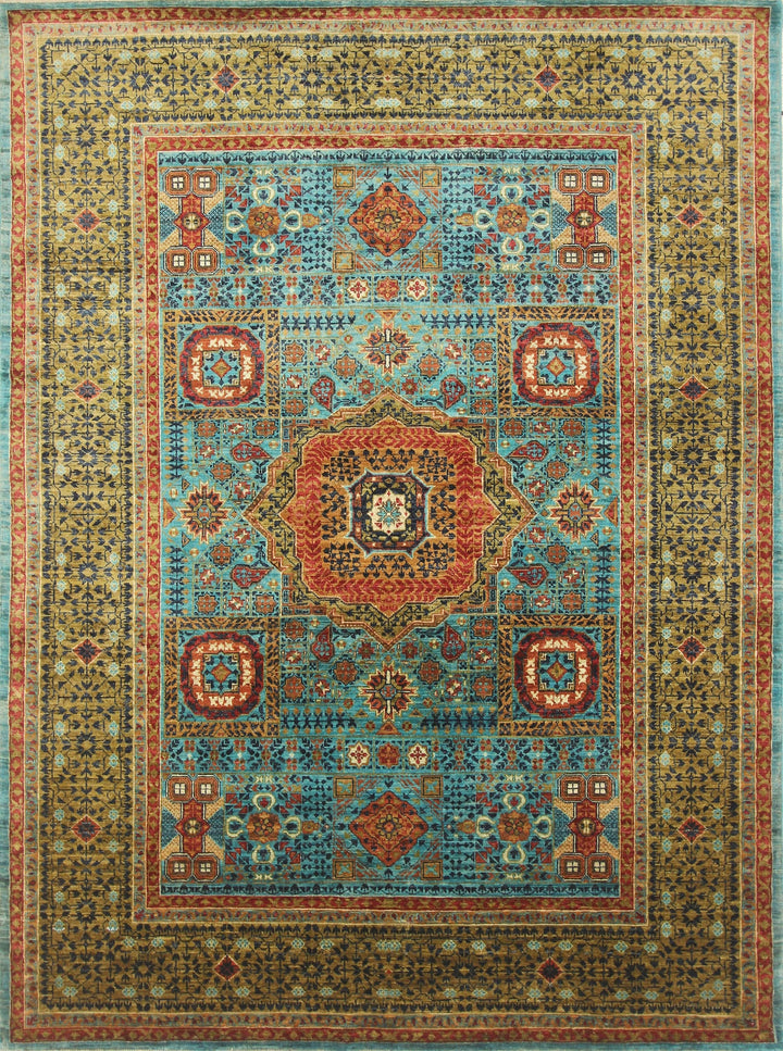 6x8 Mamluk Turquoise Blue Green Hand Knotted Turkish Medallion Rug - Yildiz Rugs