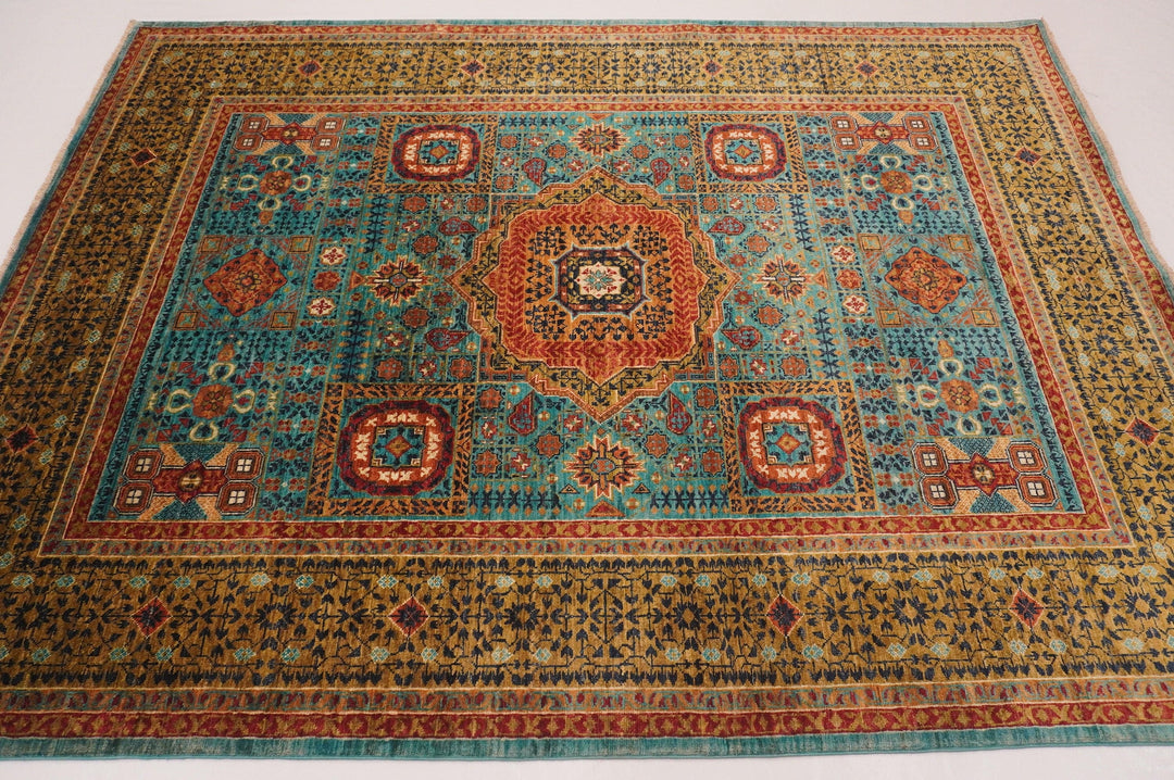 6x8 Mamluk Turquoise Blue Green Hand Knotted Turkish Medallion Rug - Yildiz Rugs