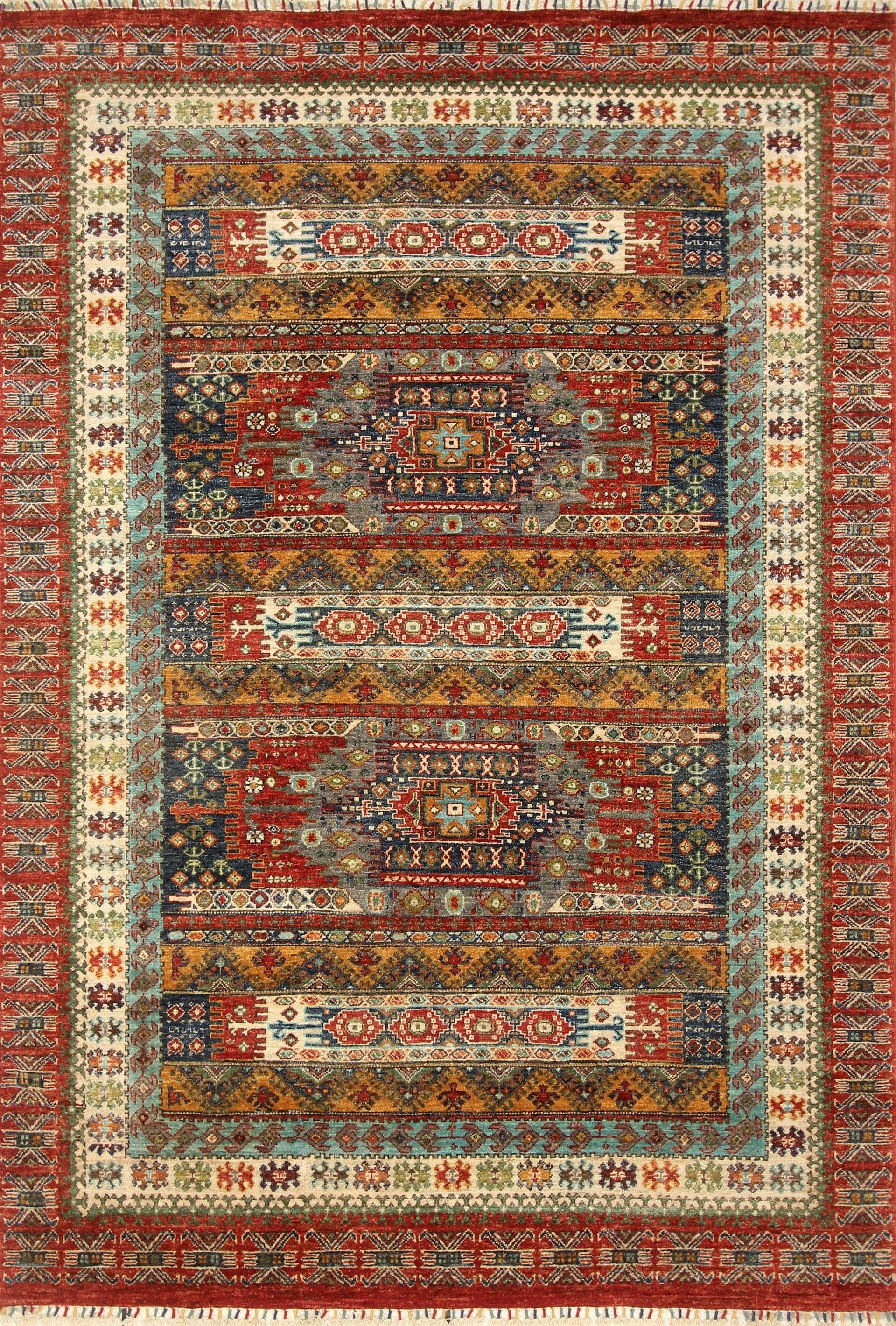 6x8 Red Kazak Afghan Hand knotted Veg dyes Wool Area Rug - - Yildiz Rugs