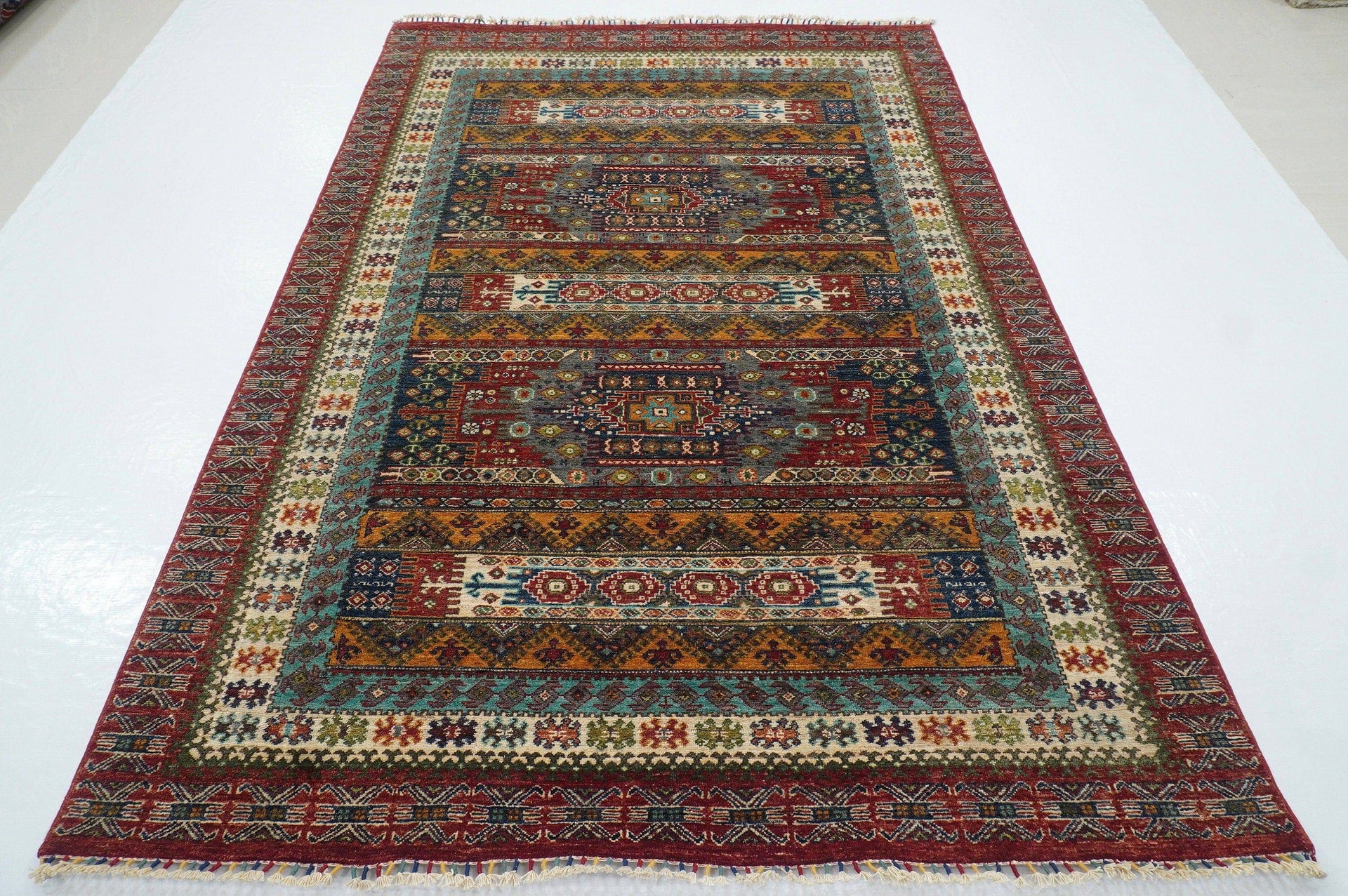 6x8 Red Kazak Afghan Hand knotted Veg dyes Wool Area Rug - - Yildiz Rugs