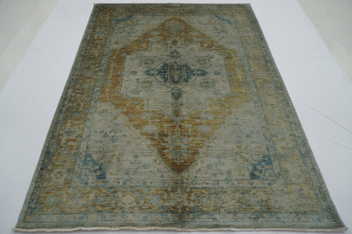 6x8 Vintage Overdyed Shiny Muted Gray Persian Handmade wool Area Rug - Yildiz Rugs