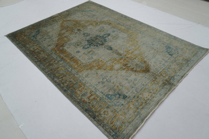 6x8 Vintage Overdyed Shiny Muted Gray Persian Handmade wool Area Rug - Yildiz Rugs