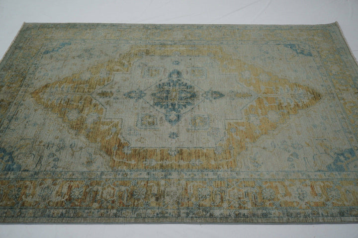 6x8 Vintage Overdyed Shiny Muted Gray Persian Handmade wool Area Rug - Yildiz Rugs