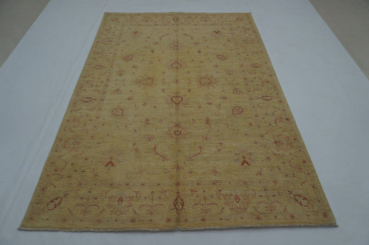 6x8 Vintage Turkish Muted Cream Beige Hand knotted wool Oushak Area Rug - Yildiz Rugs