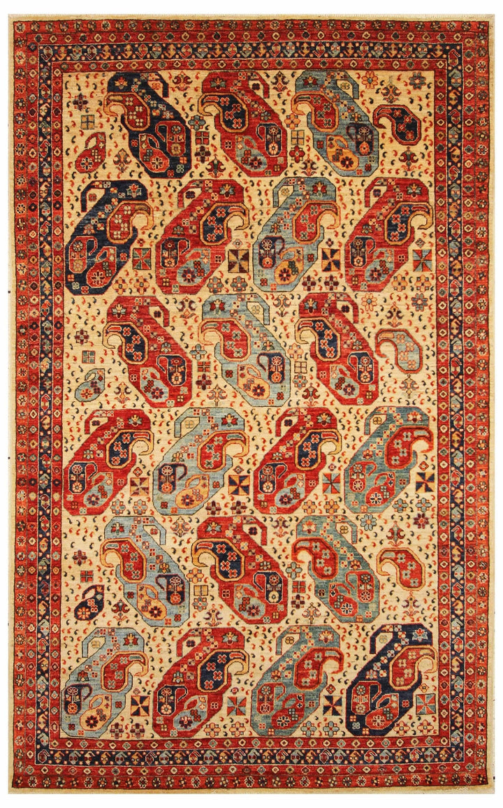 6x9 Baluch Beige Red Persian Hand knotted wool rug - Yildiz Rugs