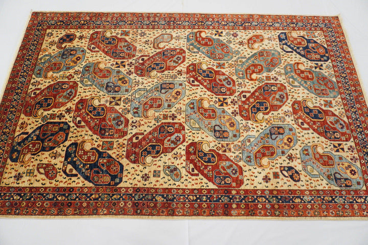 6x9 Baluch Beige Red Persian Hand knotted wool rug - Yildiz Rugs