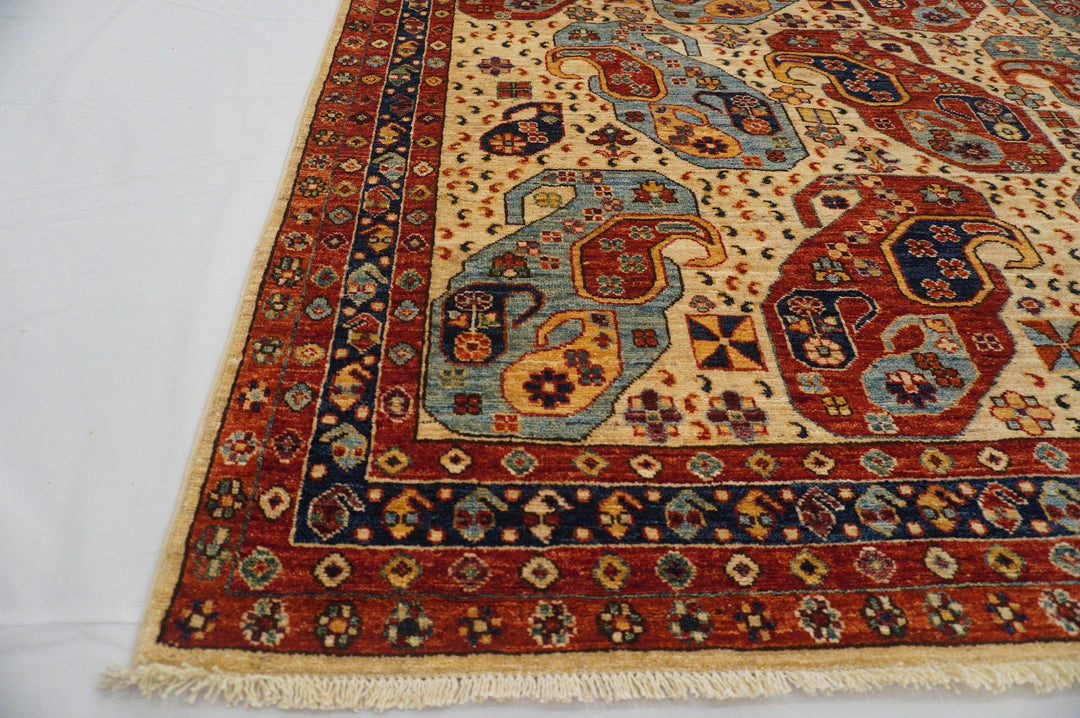 6x9 Baluch Beige Red Persian Hand knotted wool rug - Yildiz Rugs