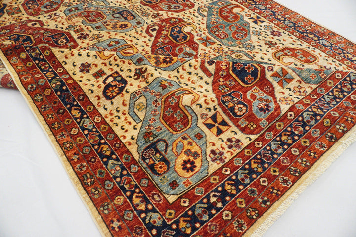 6x9 Baluch Beige Red Persian Hand knotted wool rug - Yildiz Rugs