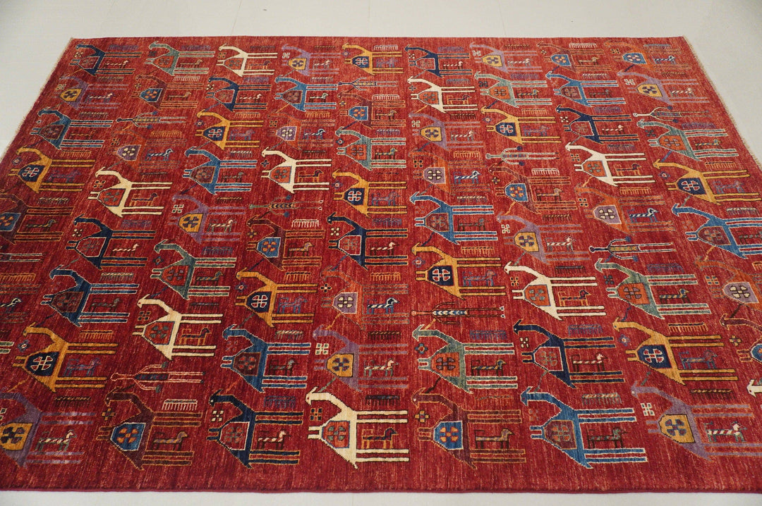 6x9 Camel Train Red Gabbeh Afghan Hand knotted Veg dyes wool Area Rug - Yildiz Rugs