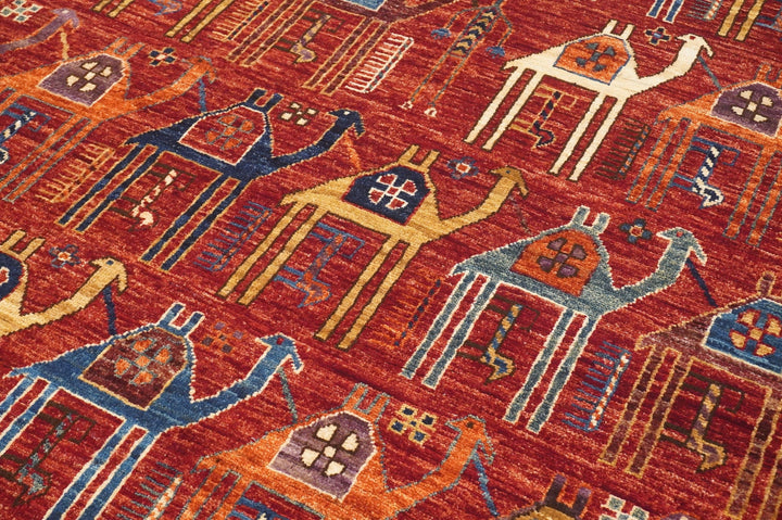 6x9 Camel Train Red Gabbeh Afghan Hand knotted wool Area Rug - Yildiz Rugs