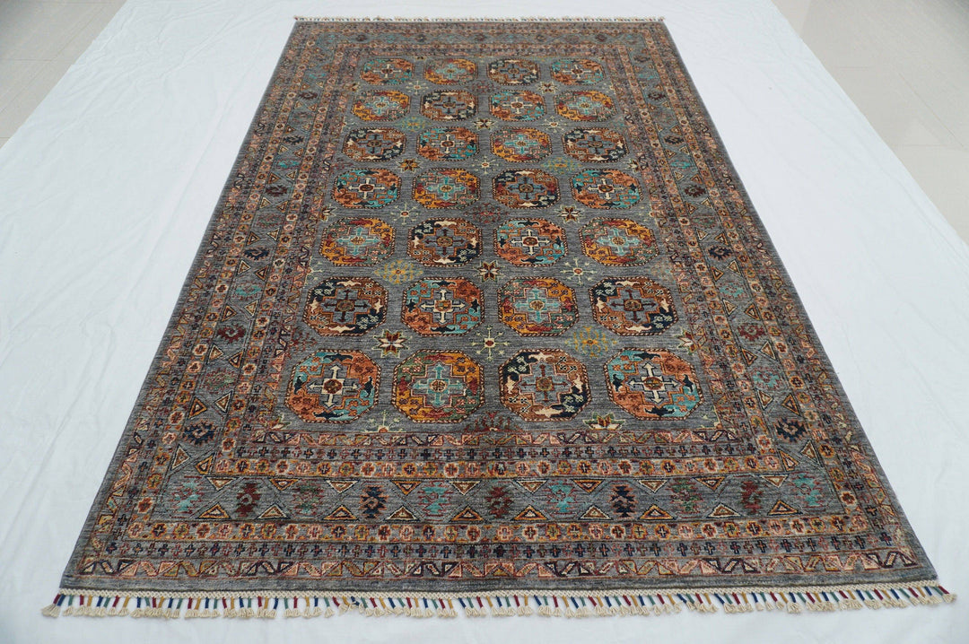 6x9 Ersari Blueish Gray Afghan Hand knotted Natural Dyes Wool Rug - Yildiz Rugs