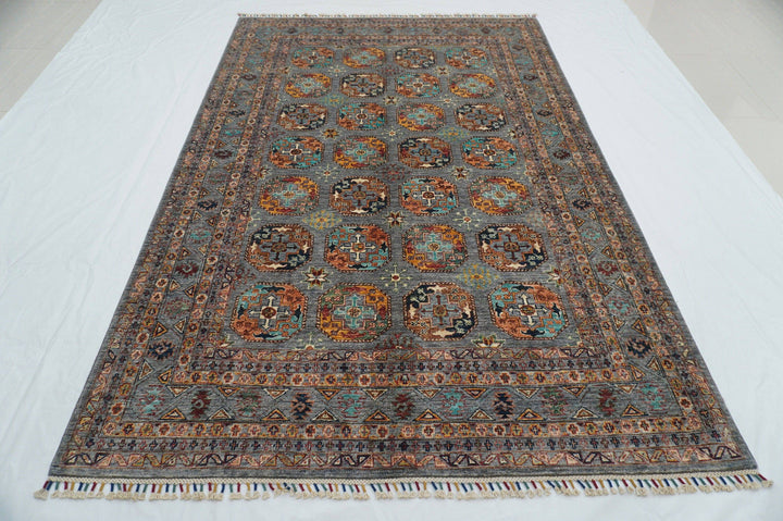 6x9 Ersari Blueish Gray Afghan Hand knotted Natural Dyes Wool Rug - Yildiz Rugs